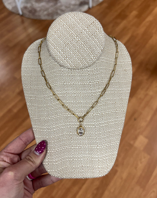 18k Stainless Steel Oval Pendant Necklace - Gold