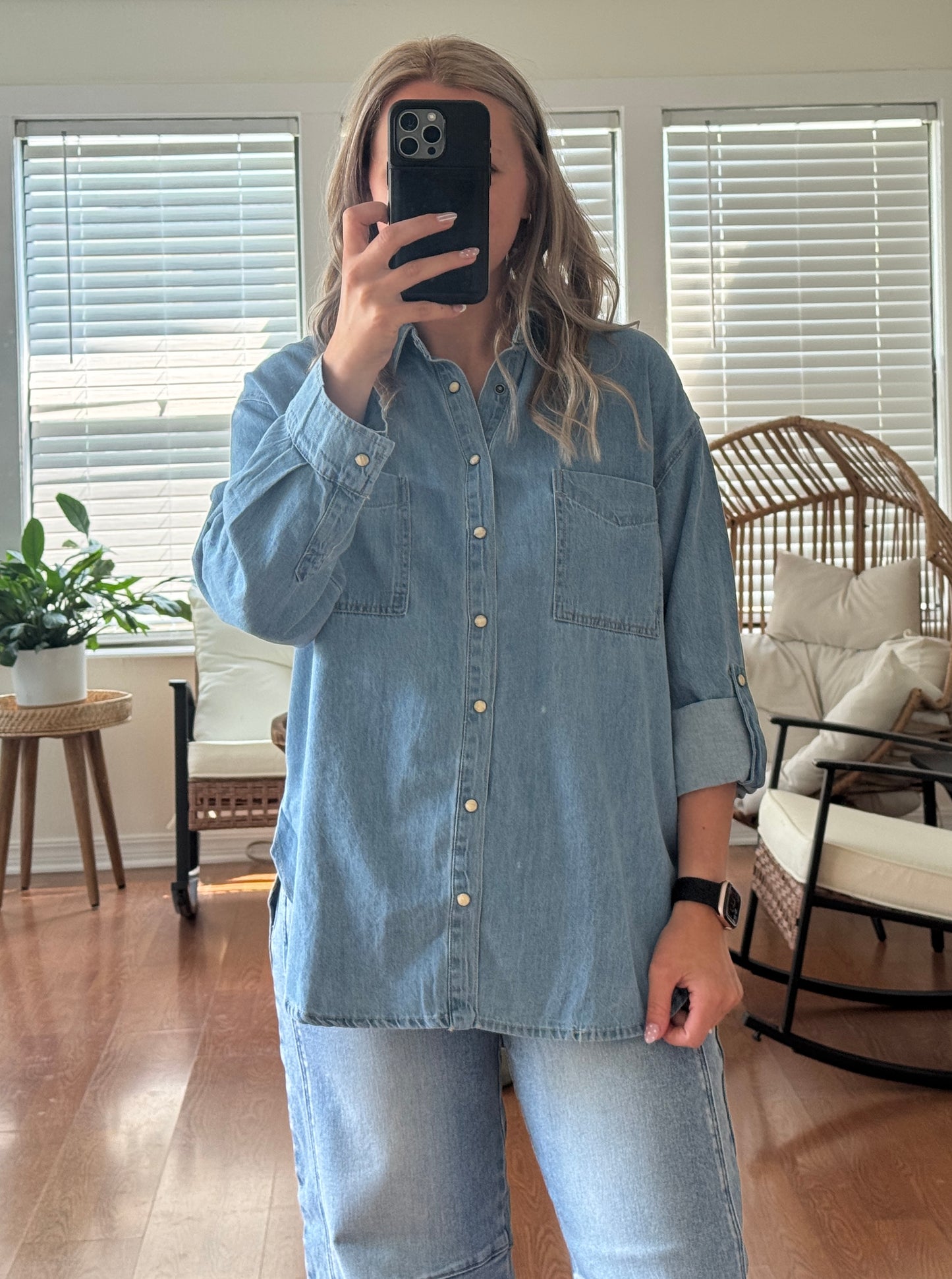 Button Down Pearl Snap Shirt - Denim