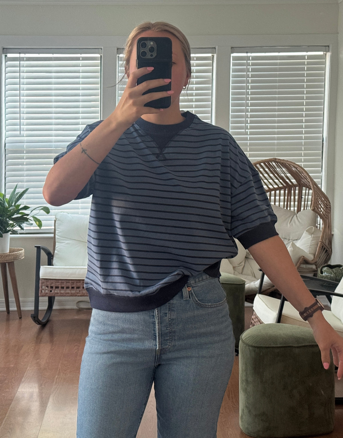 Striped Banded Short Sleeve - Blue