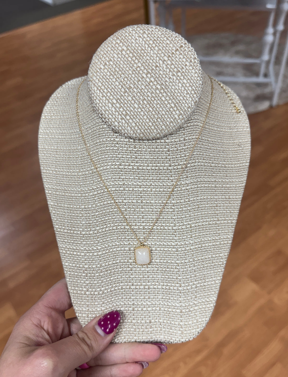 Square Semi Precious Stone Necklace - Ivory