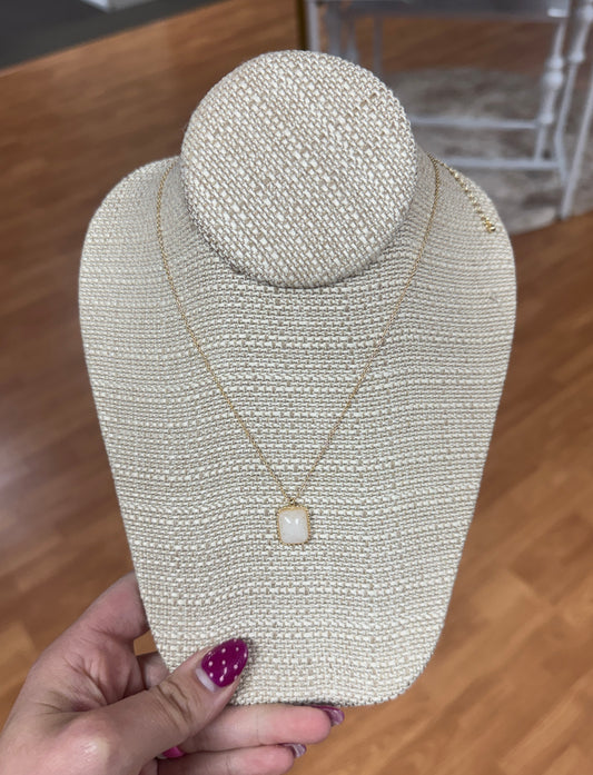Square Semi Precious Stone Necklace - Ivory