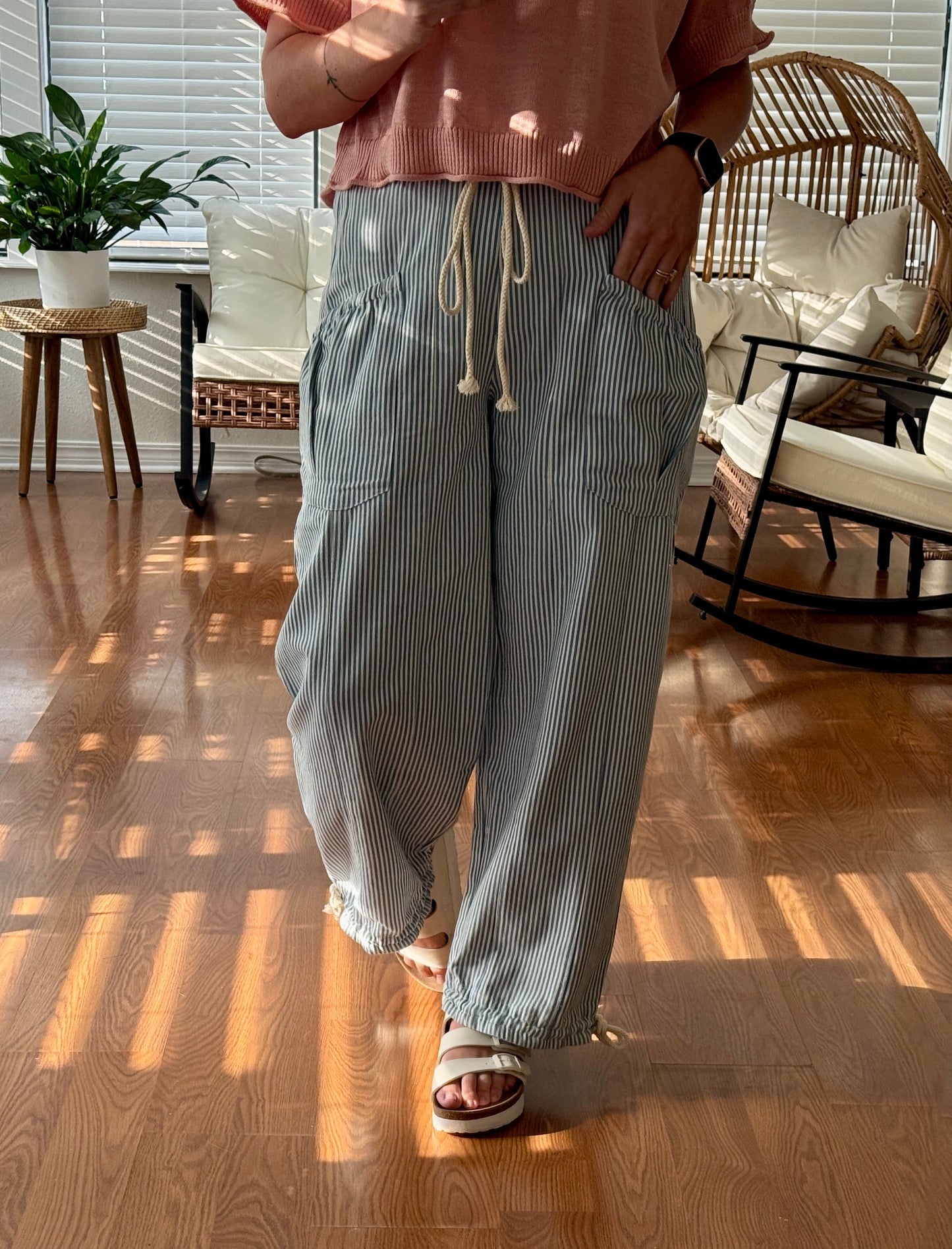 Striped Parachute Pants - Blue
