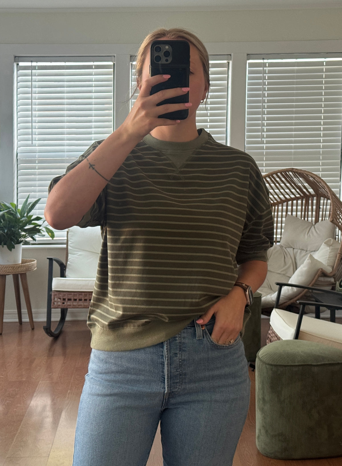 Striped Banded Short Sleeve - Green
