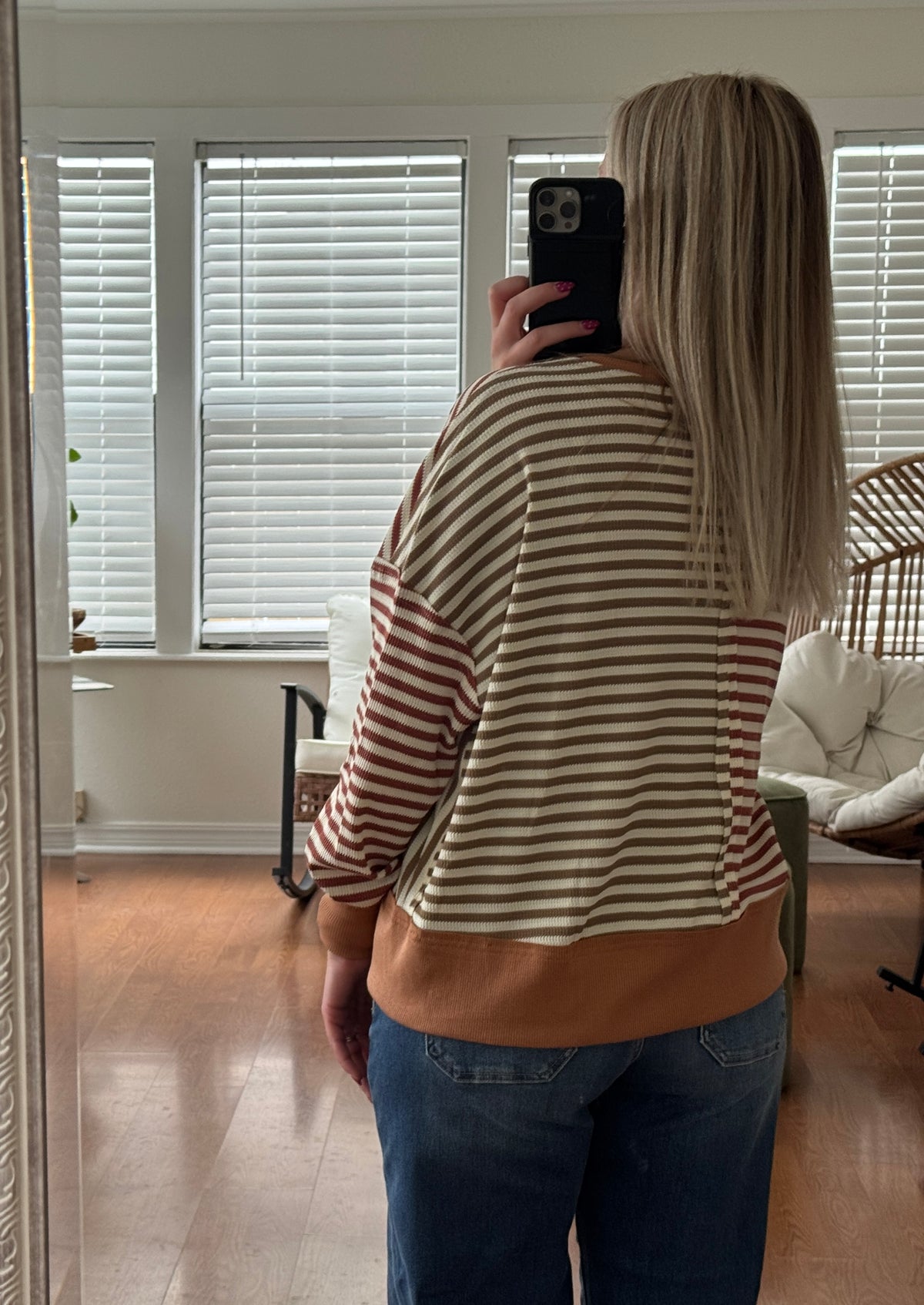 Vintage Striped Sweater Top - Mocha + Rust