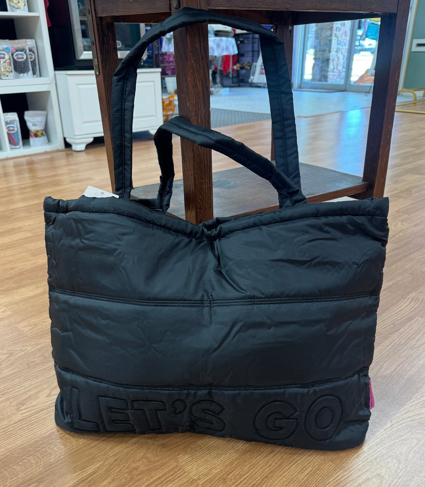 Black Puffer Tote - “Let’s Go”