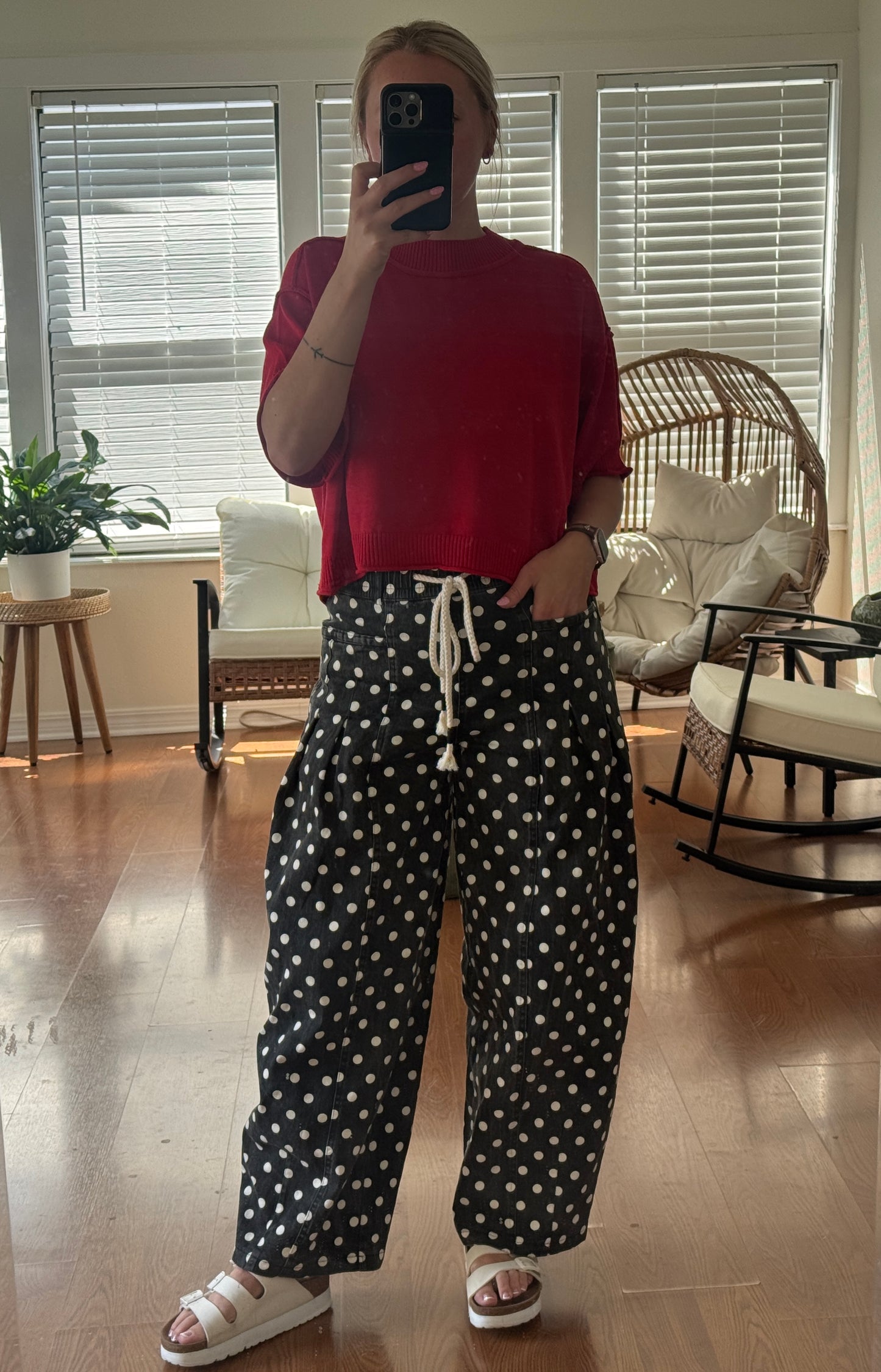 Polka Dot Barrel Jeans - Black + White