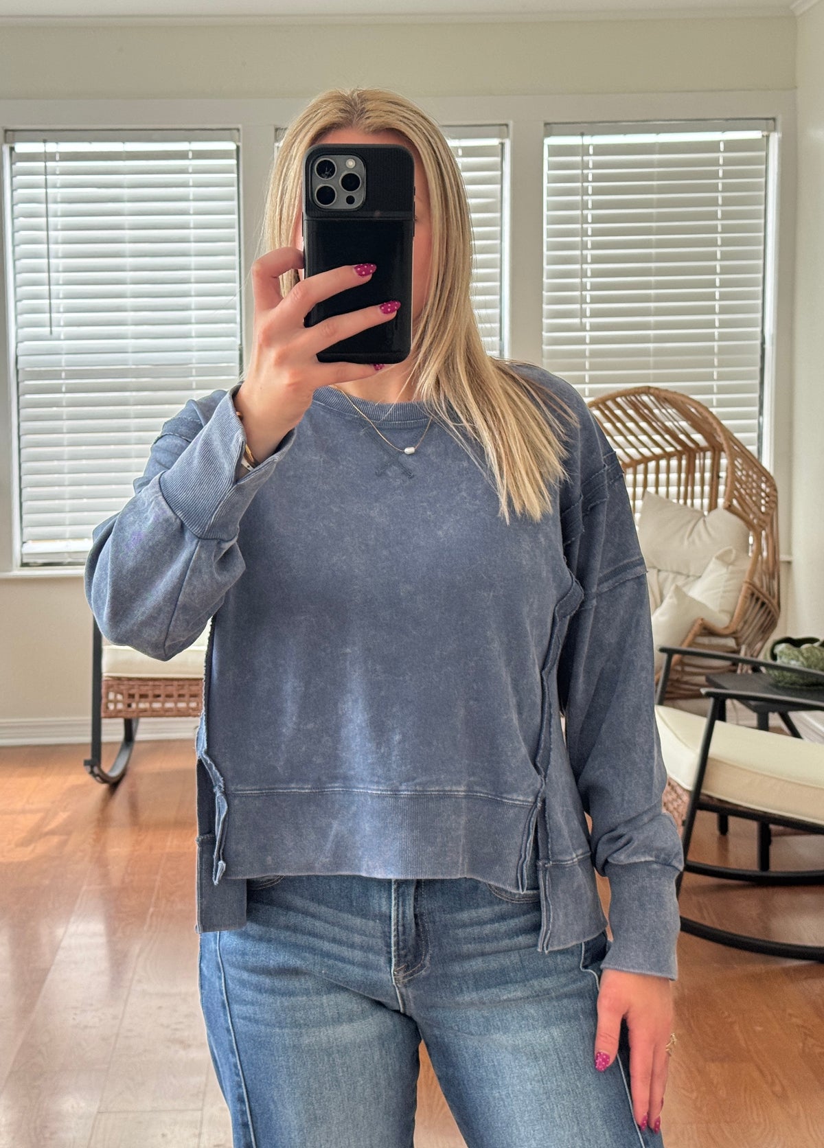 Vintage Washed Sweatshirt - Navy Blue