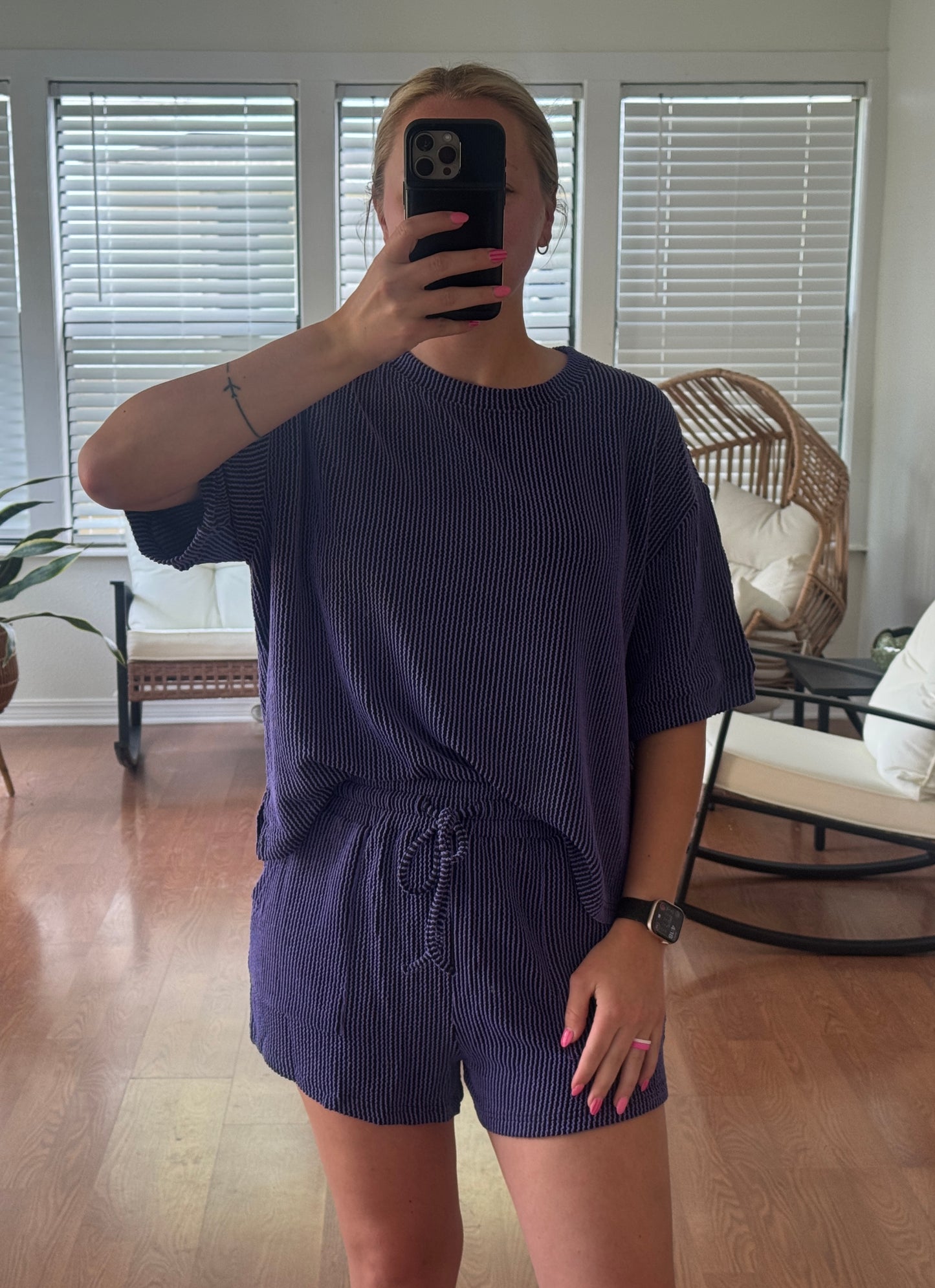 Ribbed Tee & Shorts Matching Set - Purple