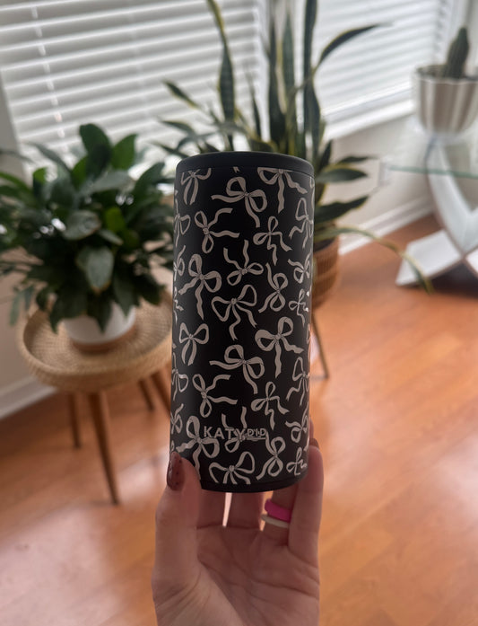 Black w/ White Bows Slim Can Koozie