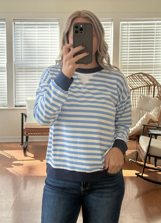 Striped Long Sleeve Pullover - Blue