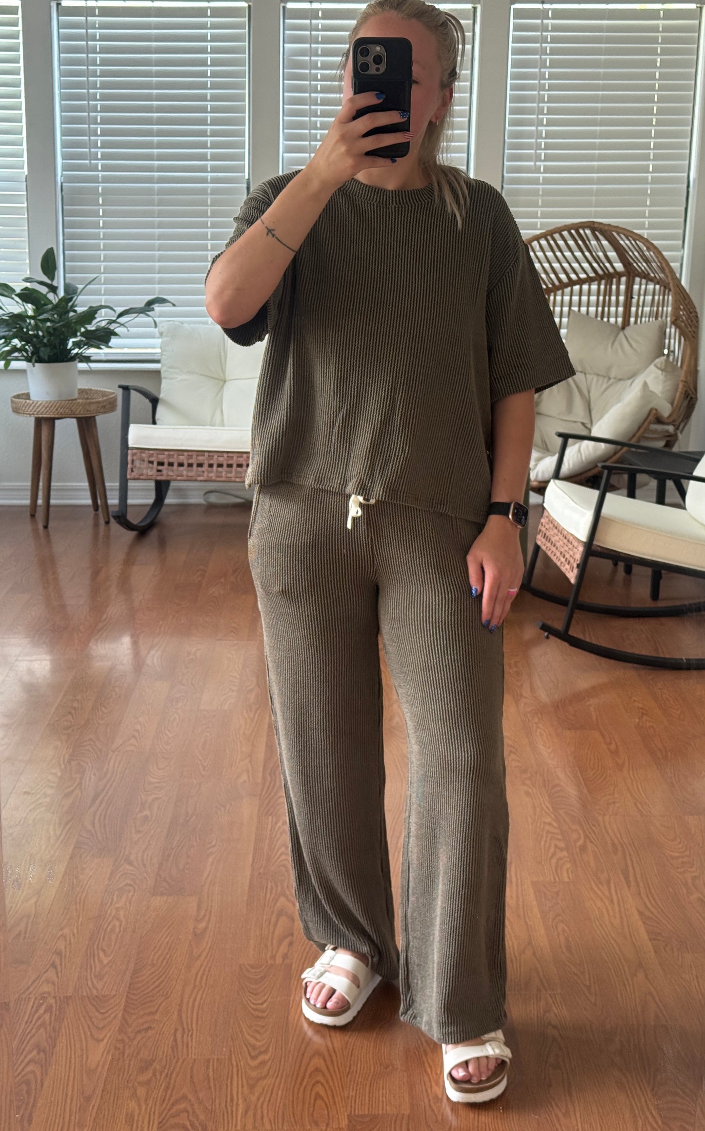 Ribbed Pants Matching Set - Olive Green
