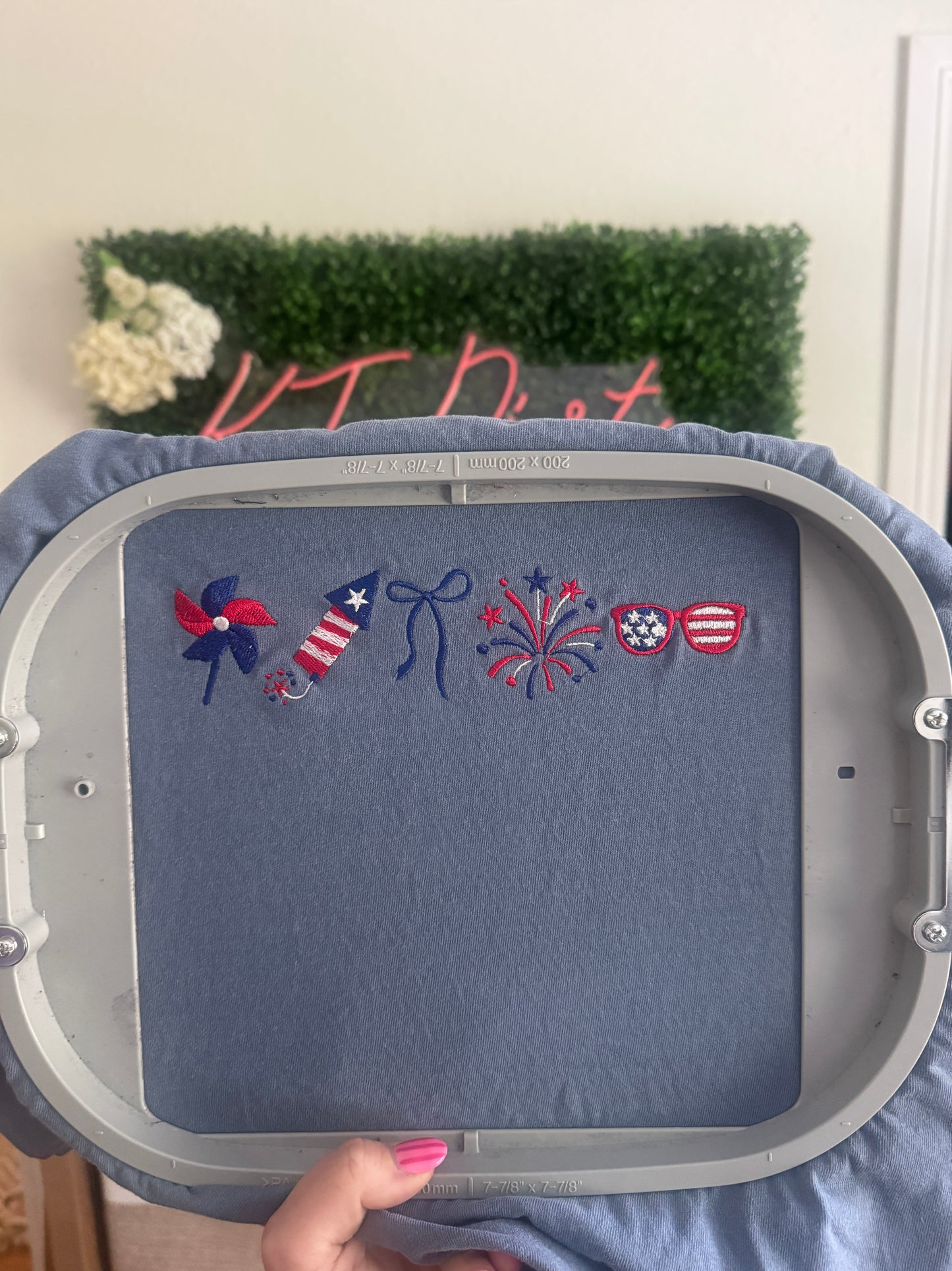 USA Icons Embroidered Tee - Red + White + Blue