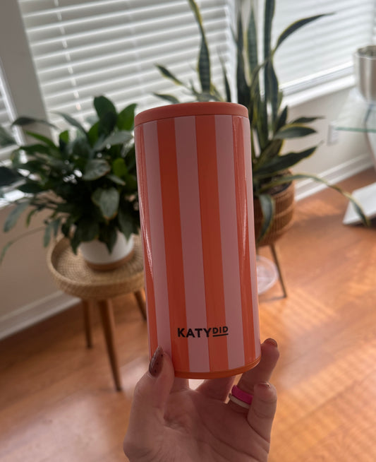 Pink + Orange Striped Slim Can Koozie