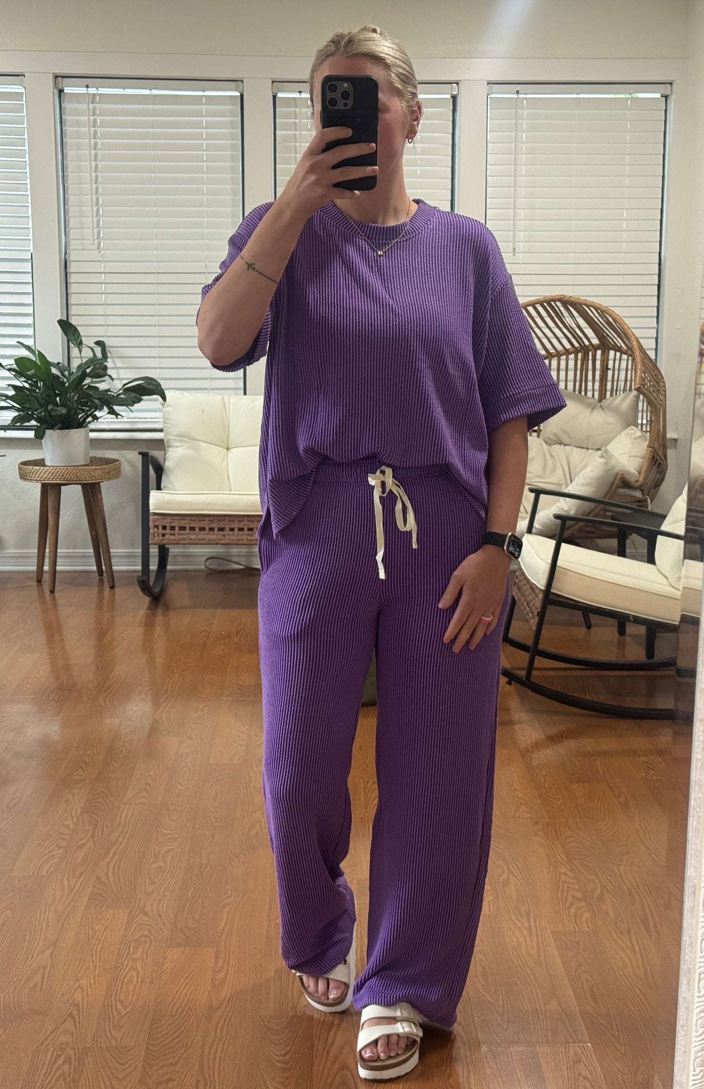 Ribbed Pants Matching Set - Purple