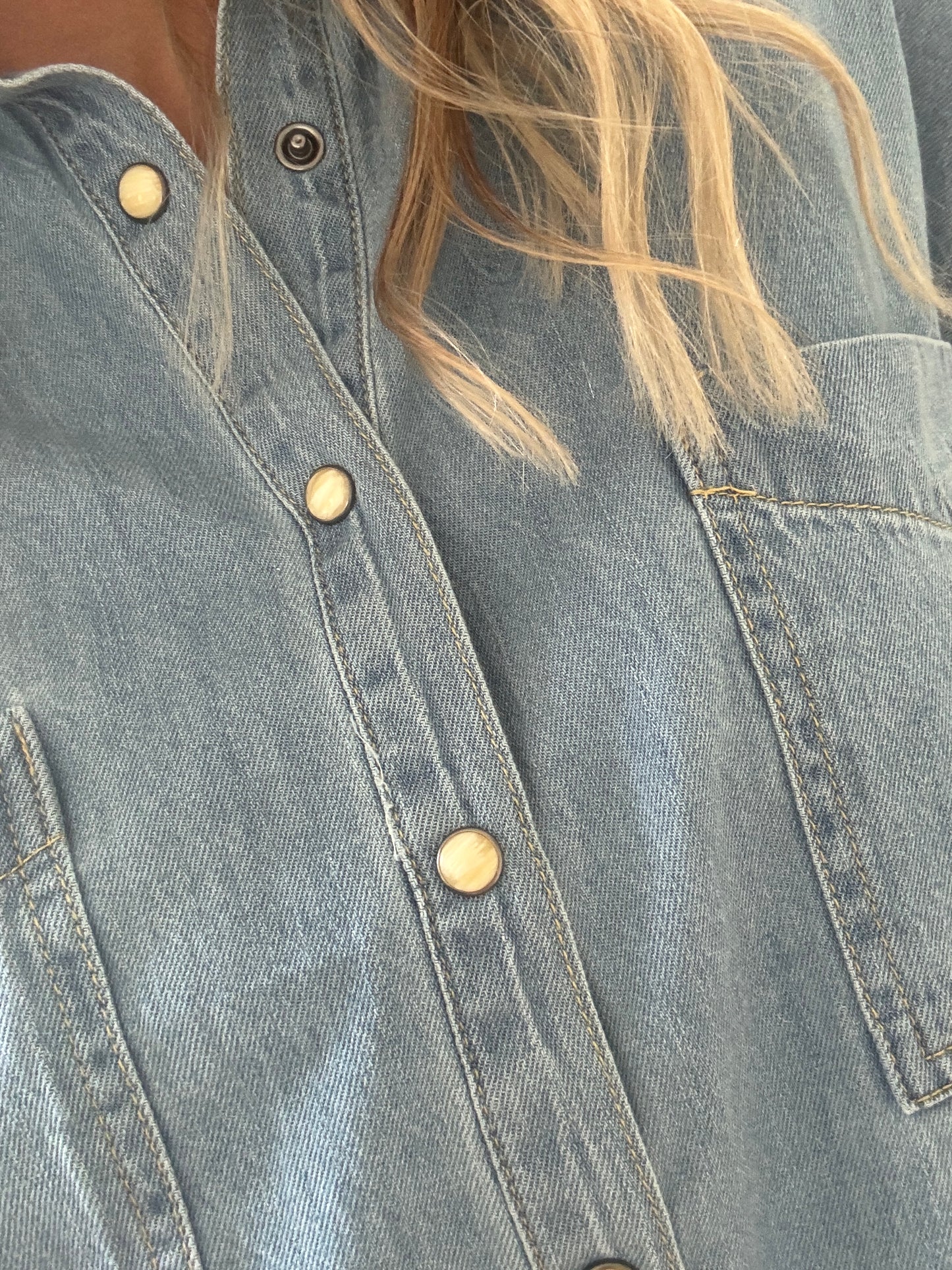 Button Down Pearl Snap Shirt - Denim