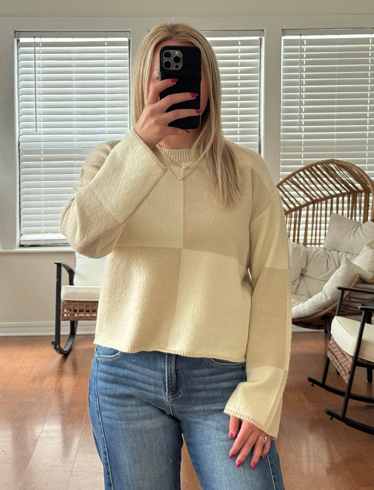 Colorblock Knit Sweater - Beige + Cream