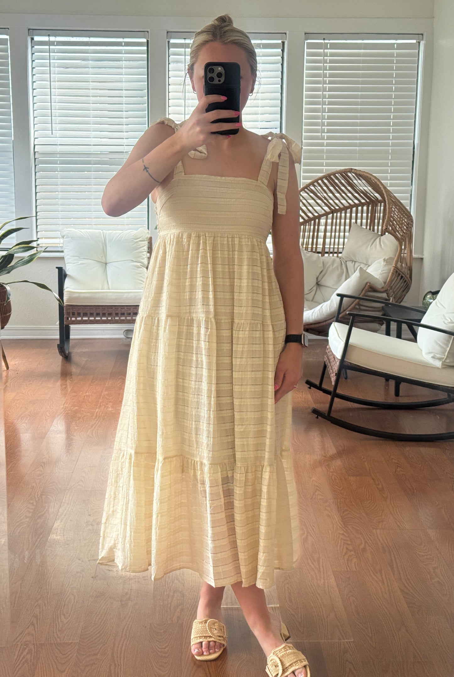 Solid Striped Maxi Dress - Cream