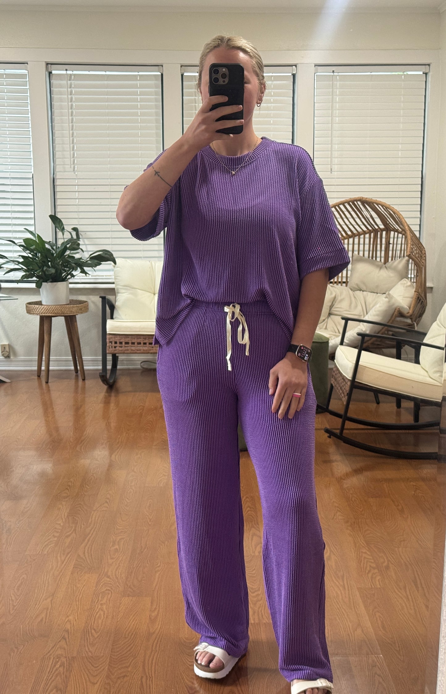 Ribbed Pants Matching Set - Purple
