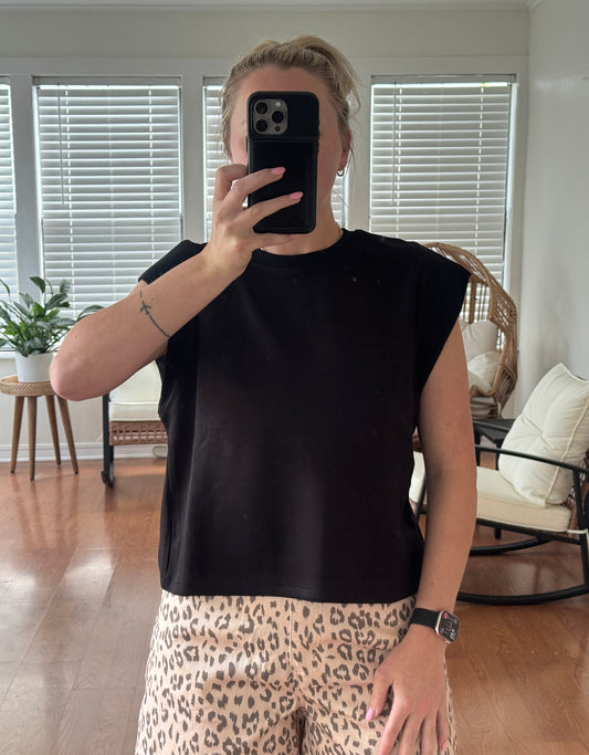 Solid Cap Sleeve Tee - Black