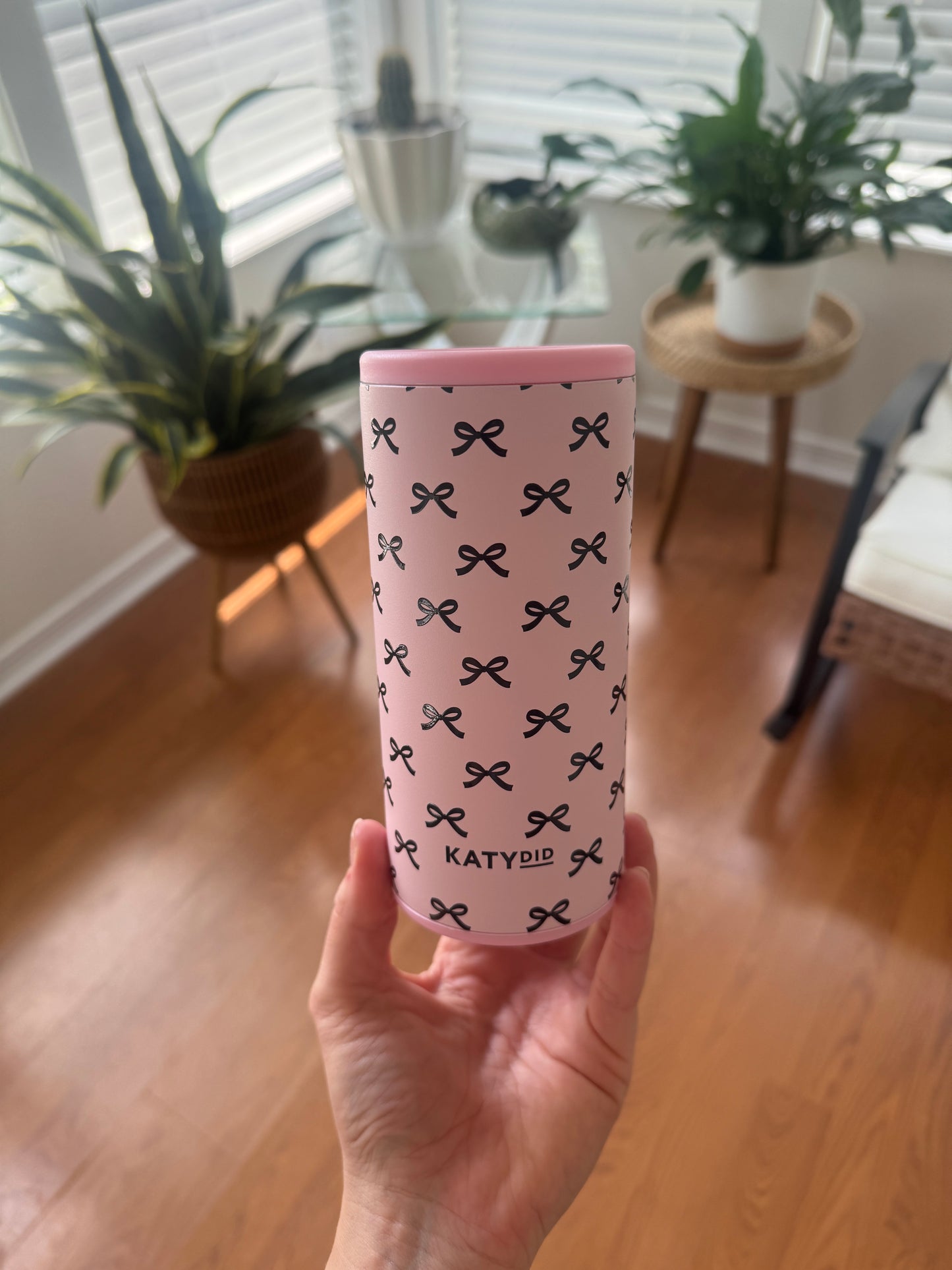 Pink w/ Black Bows Slim Can Koozie