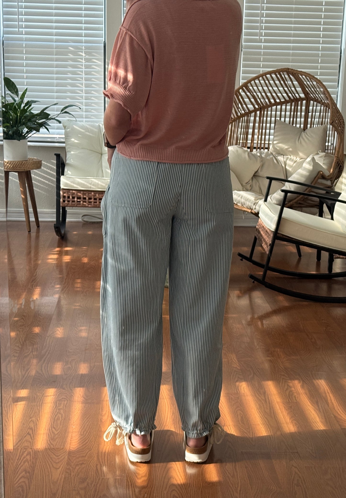 Striped Parachute Pants - Blue