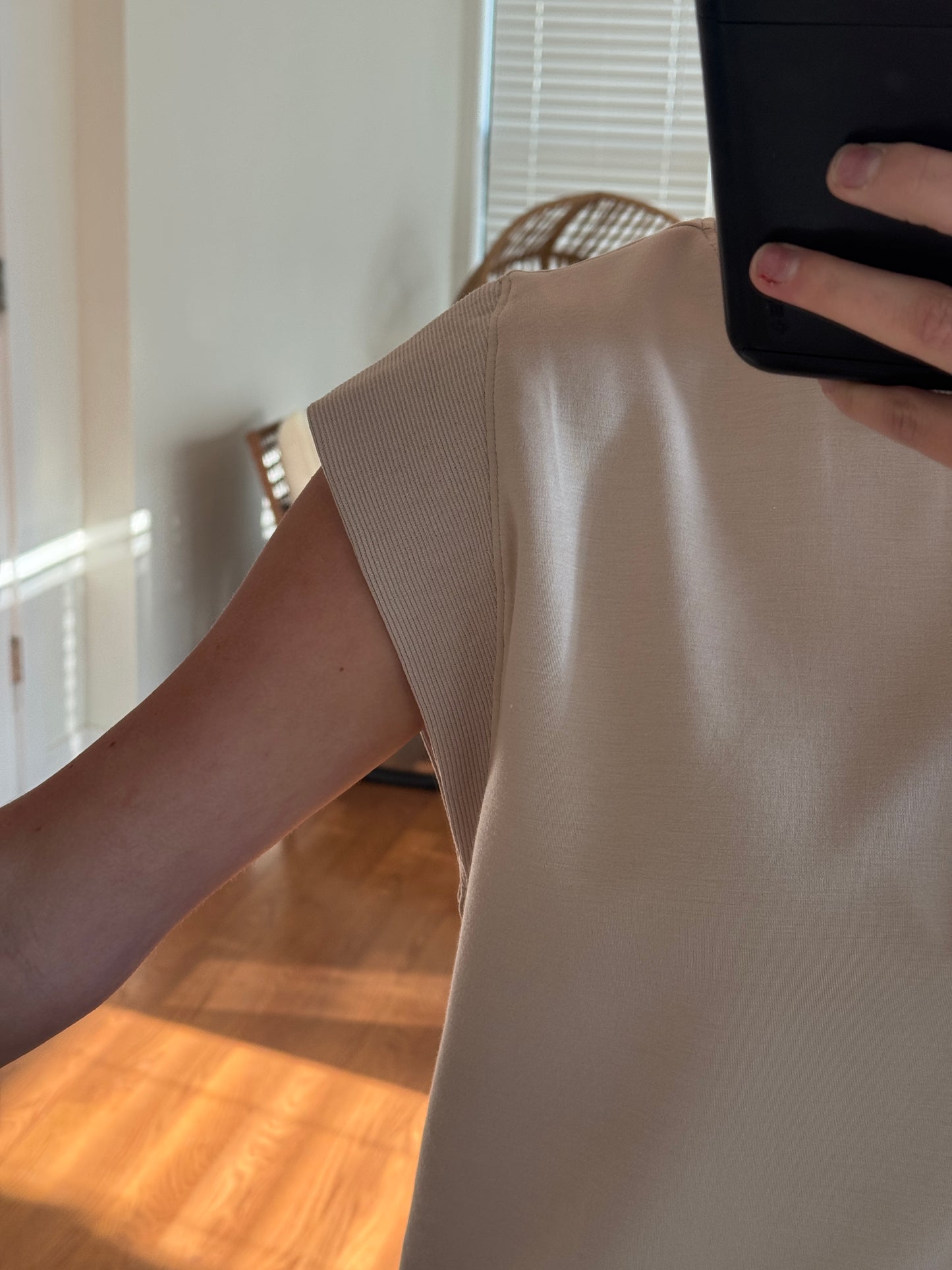 Solid Cap Sleeve Tee - Almond