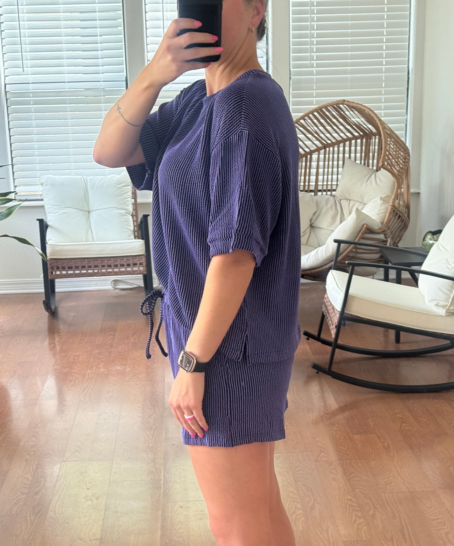 Ribbed Tee & Shorts Matching Set - Purple