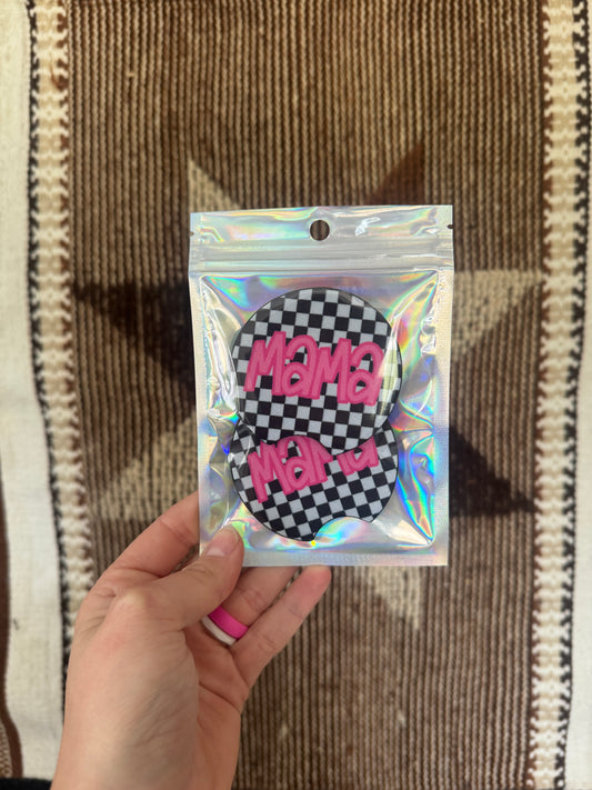 Car Coasters 2pk - Mama Pink Check