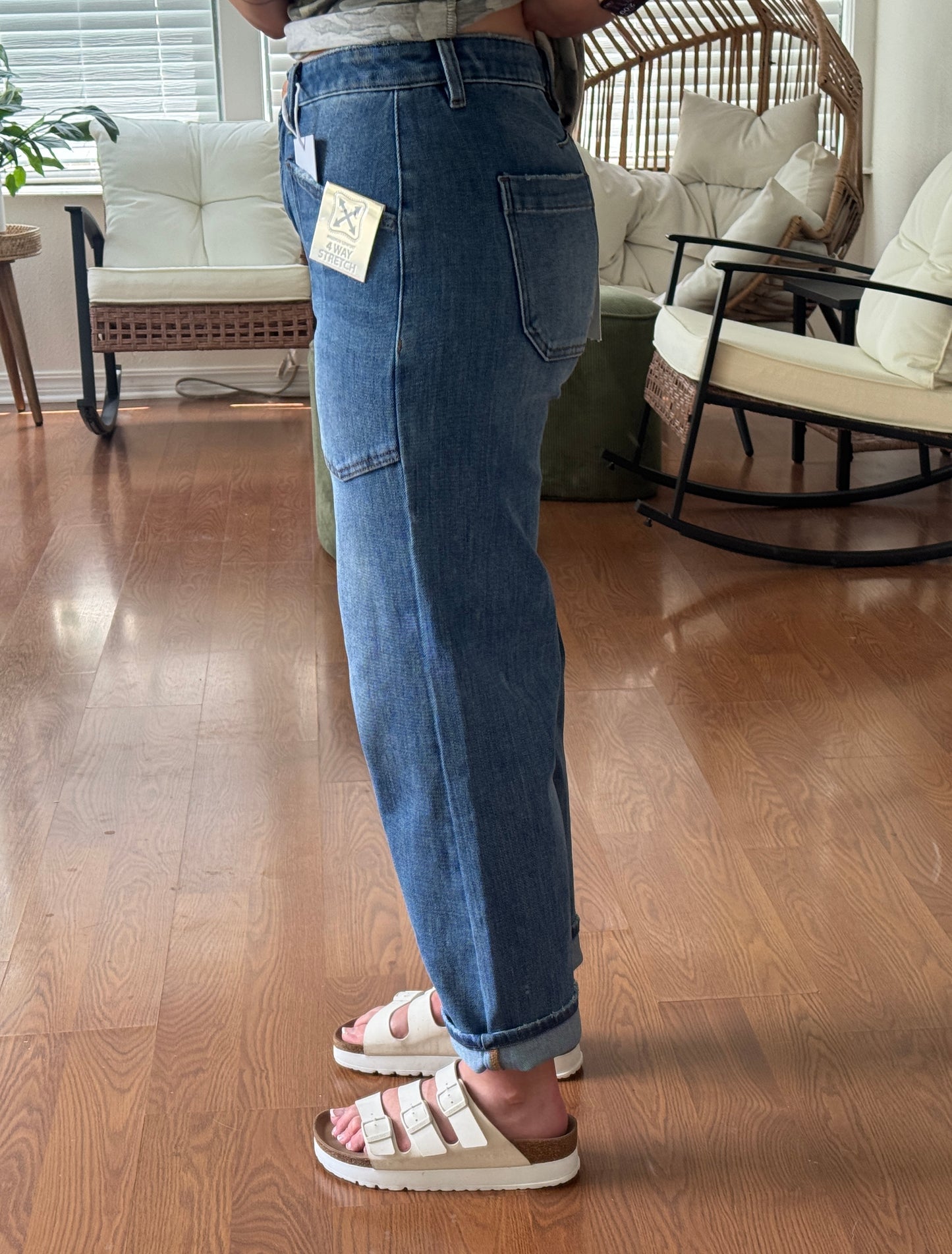 Mid-Rise Barrel Leg Jeans - Dark Wash