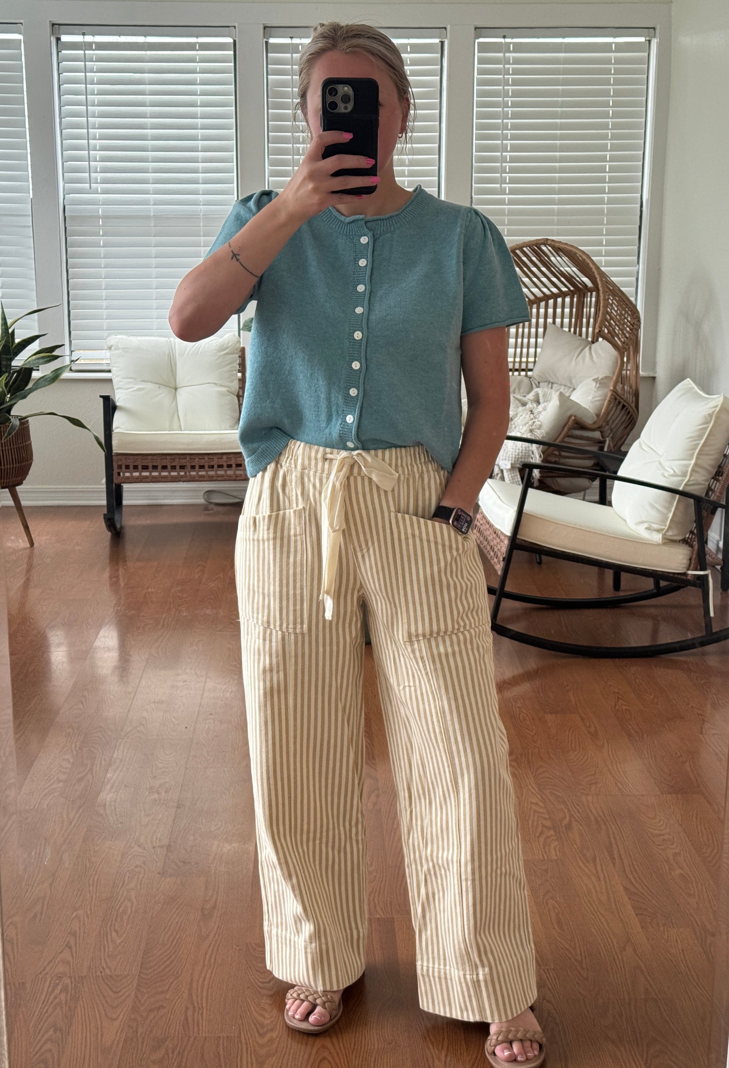 Puff Short Sleeve Cardigan Sweater - Sapphire Blue