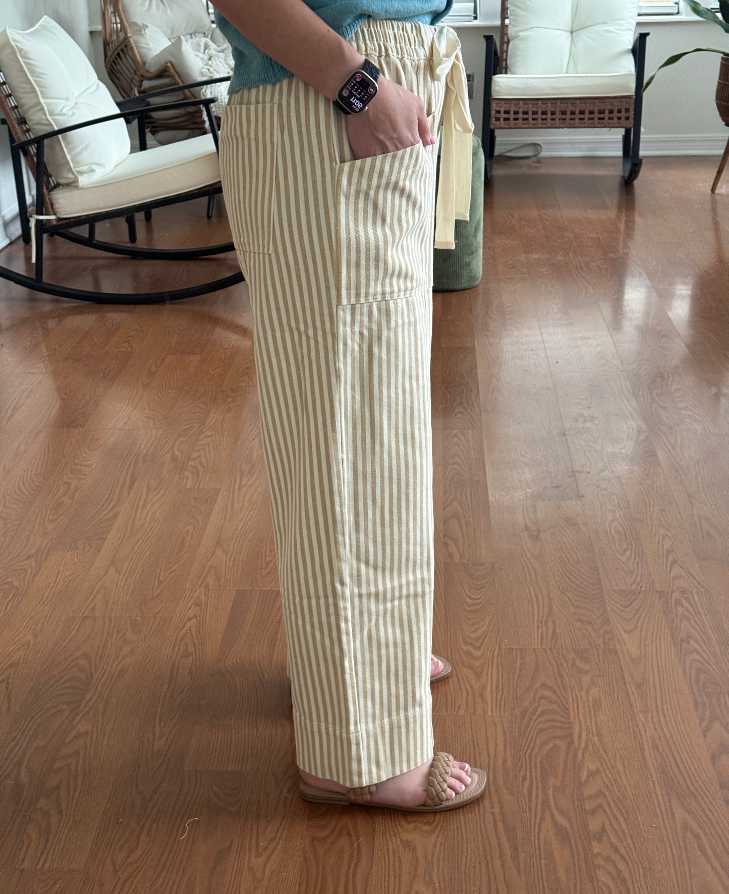 Striped Wide Leg Pants - Taupe + Natural