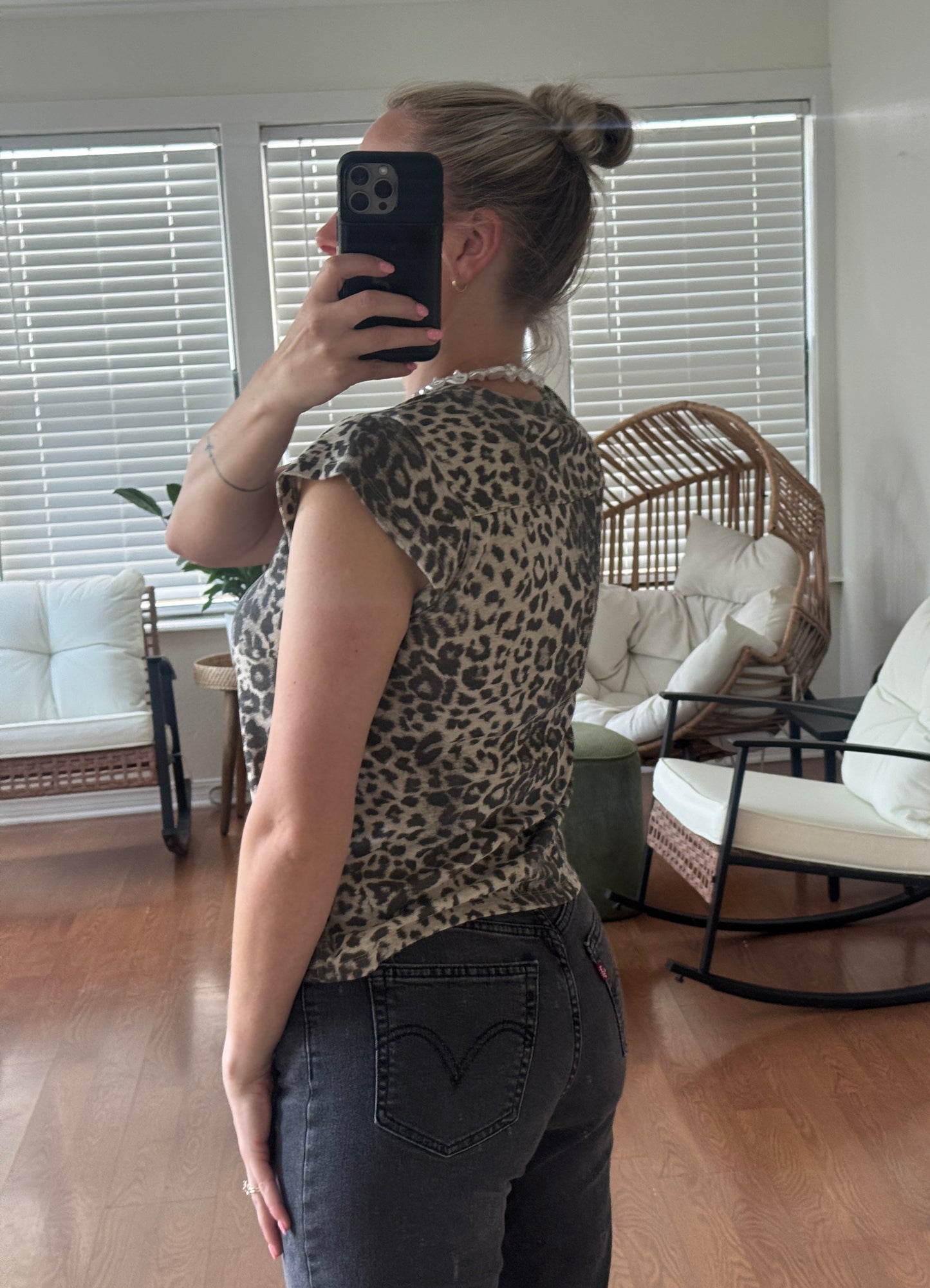 Leopard Cap Sleeve Tee - Tan + Gray