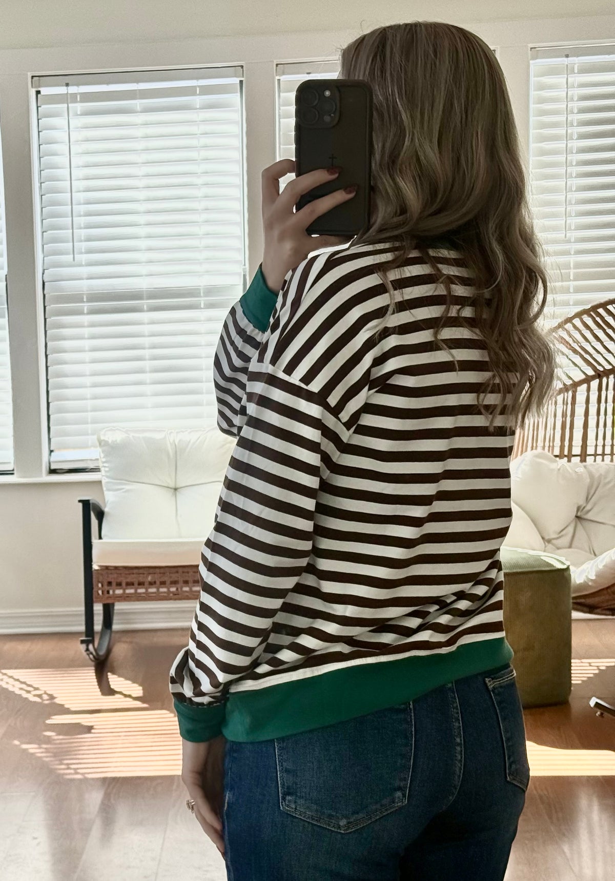 Striped Long Sleeve Pullover - Brown + Green