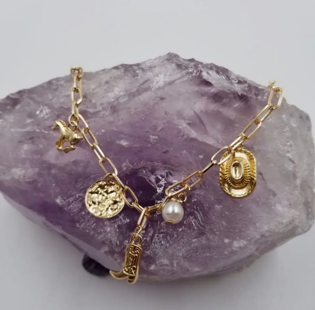 Western Cowgirl Charm Necklace - Gold