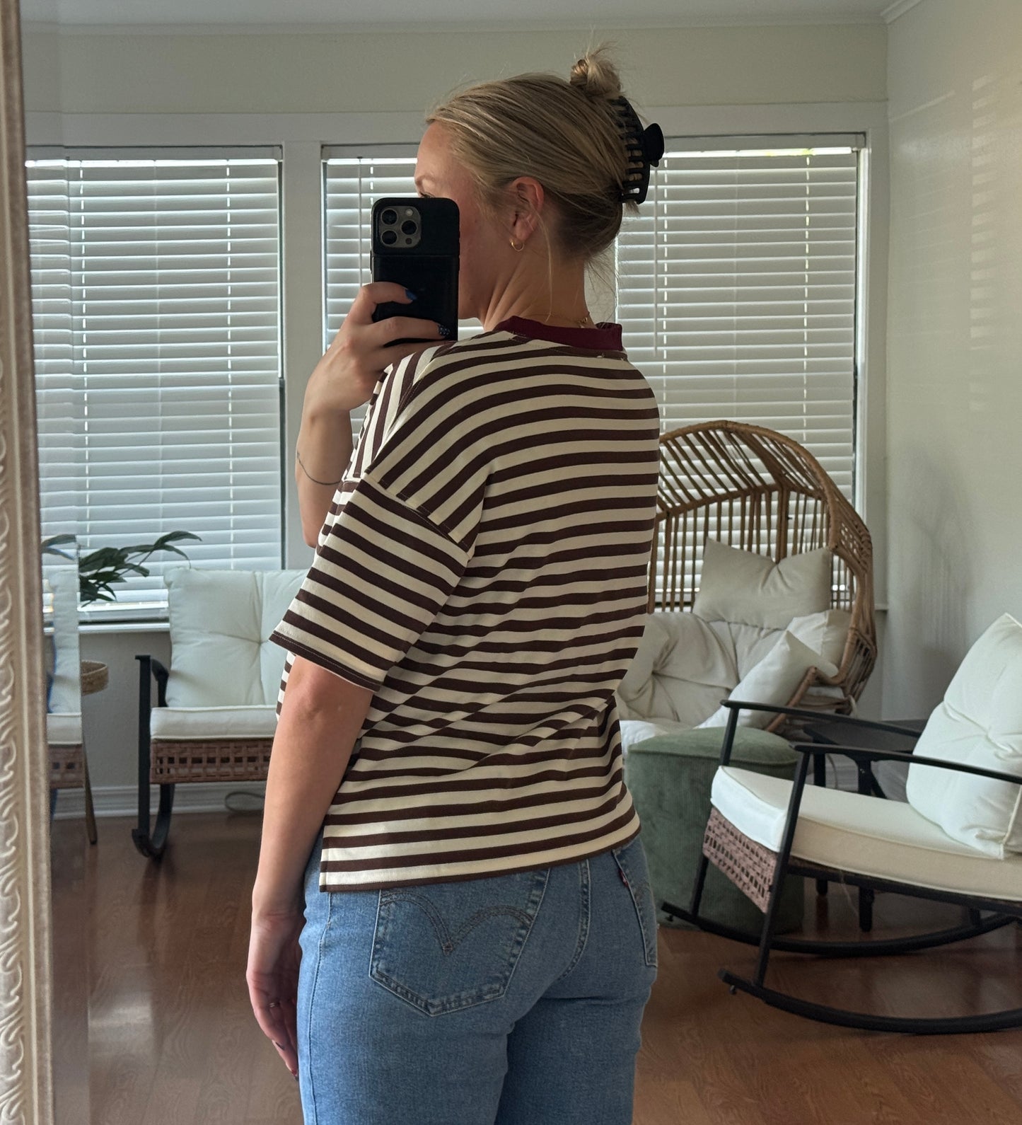 Striped Short Sleeve T-Shirt - Brown