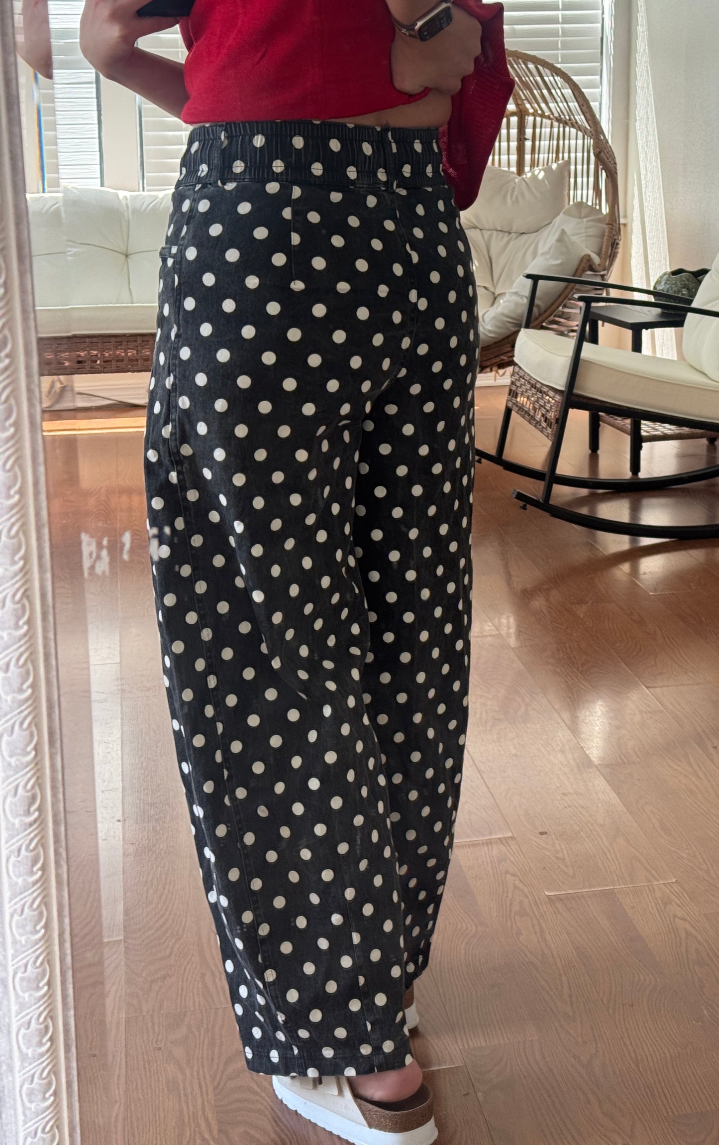 Polka Dot Barrel Jeans - Black + White