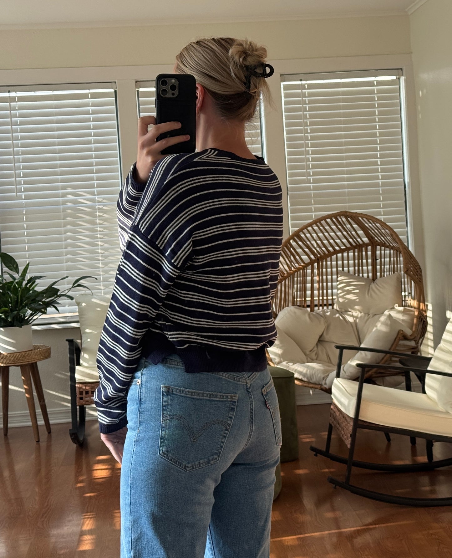 Striped Henley Sweater - Navy Blue
