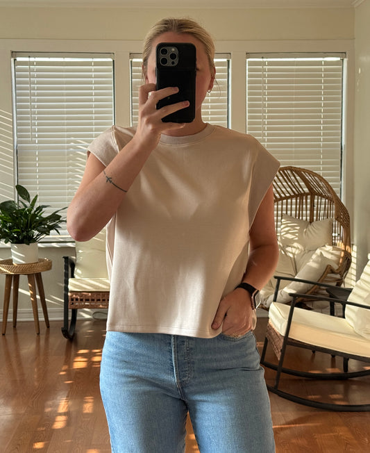 Solid Cap Sleeve Tee - Almond