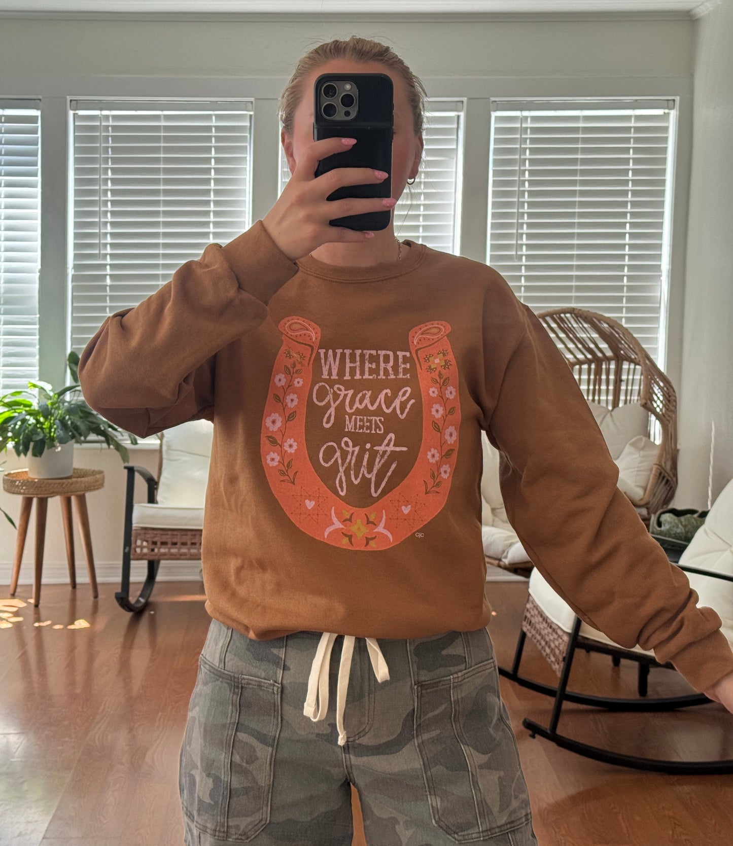 Grace Meets Grit Sweatshirt - Tan