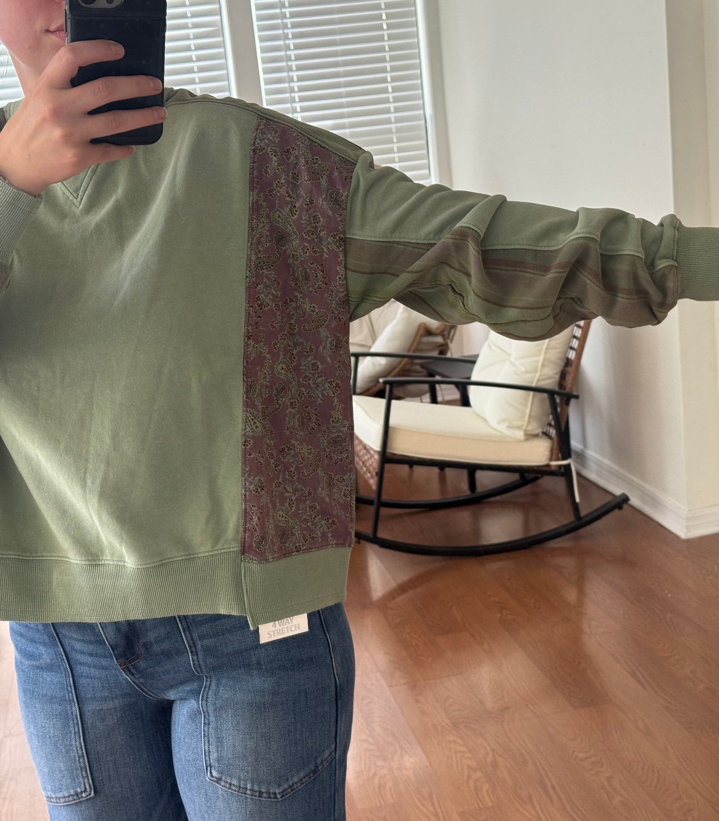 Patchwork Print Mineral Wash Top - Green