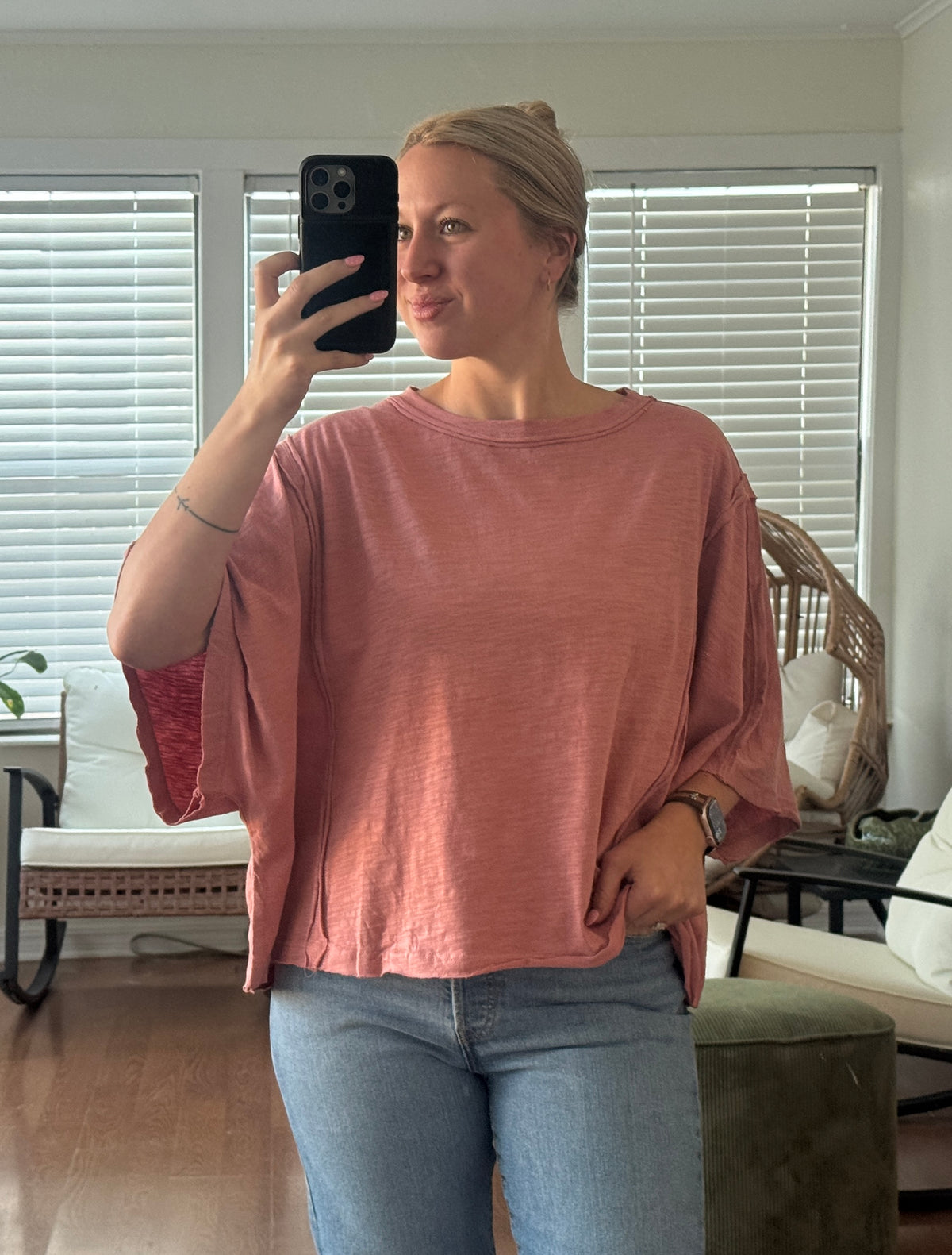 Raw Edge Oversized Tee - Mauve
