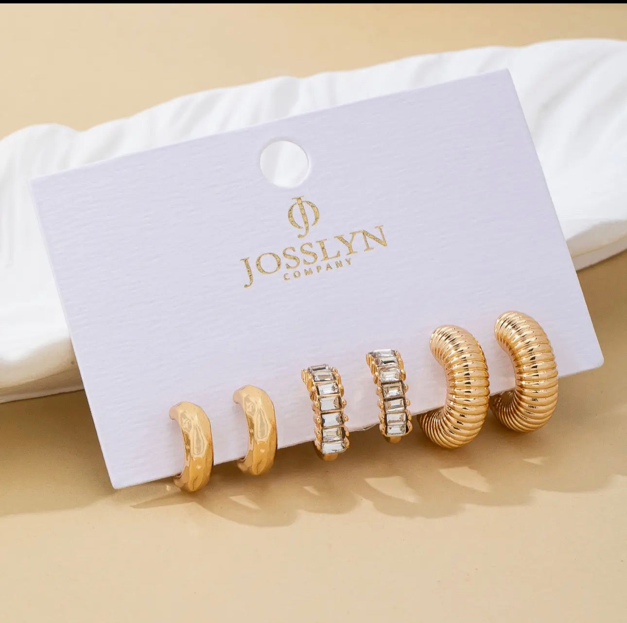 Rhinestone Trio Hoop Earrings - Gold