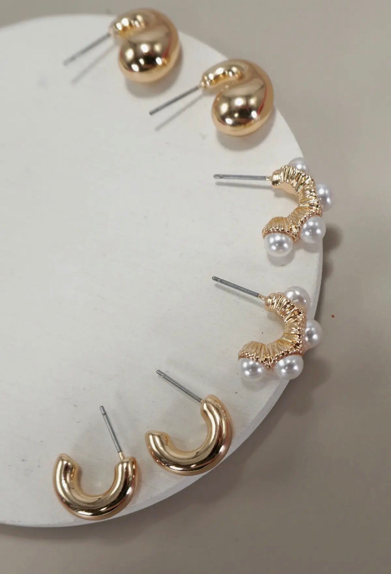 Pearl Trio Hoop Earrings - Gold