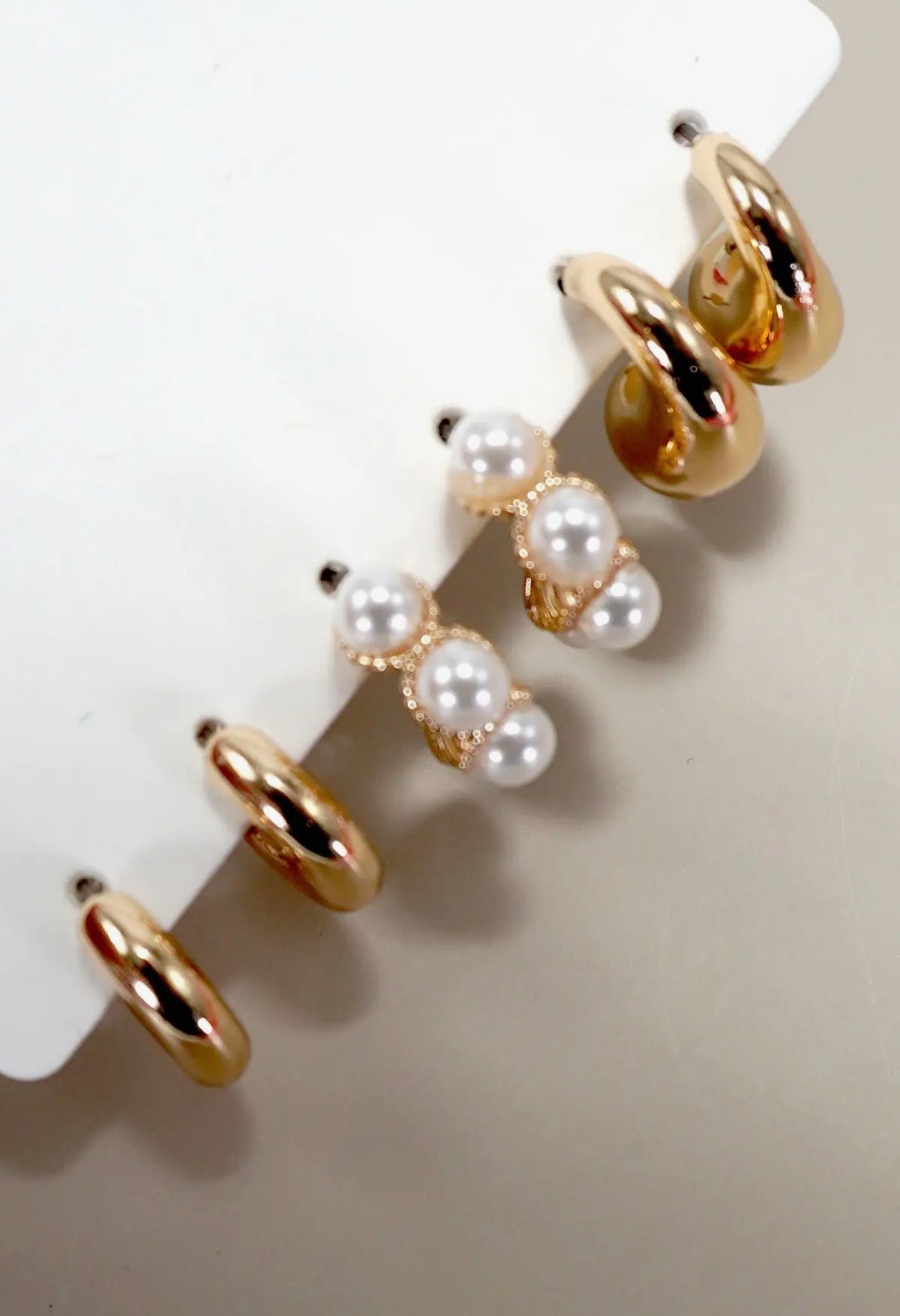 Pearl Trio Hoop Earrings - Gold