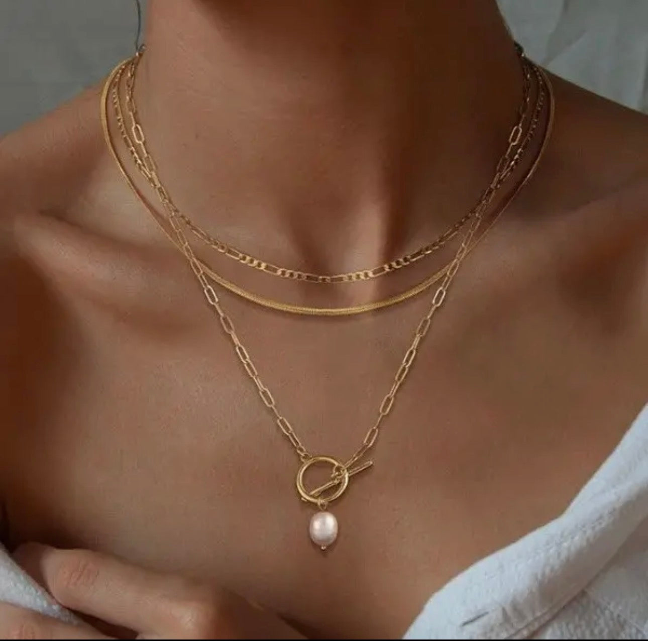 18K Stainless Steel Layered Necklace - Gold