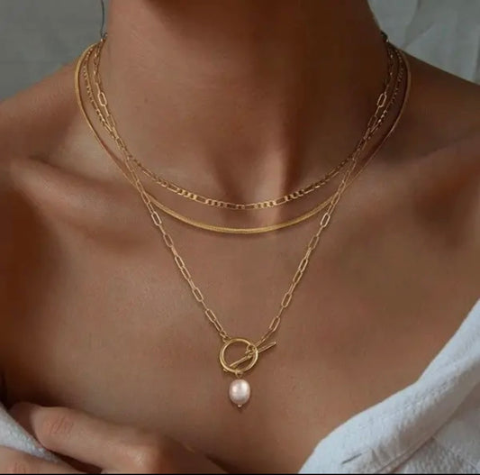 18K Stainless Steel Layered Necklace - Gold