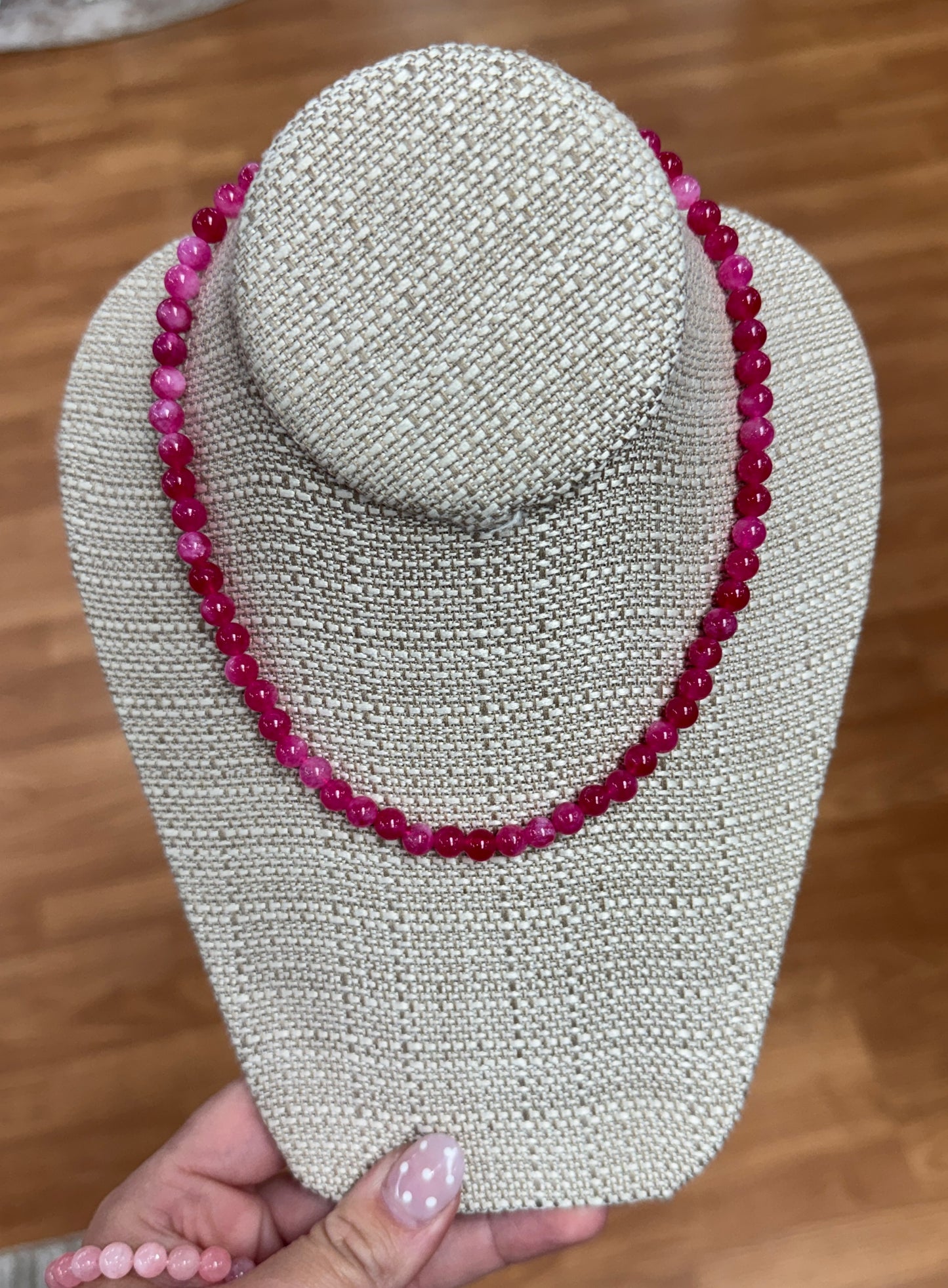 Natural Stone Glass Necklace - Fuchsia