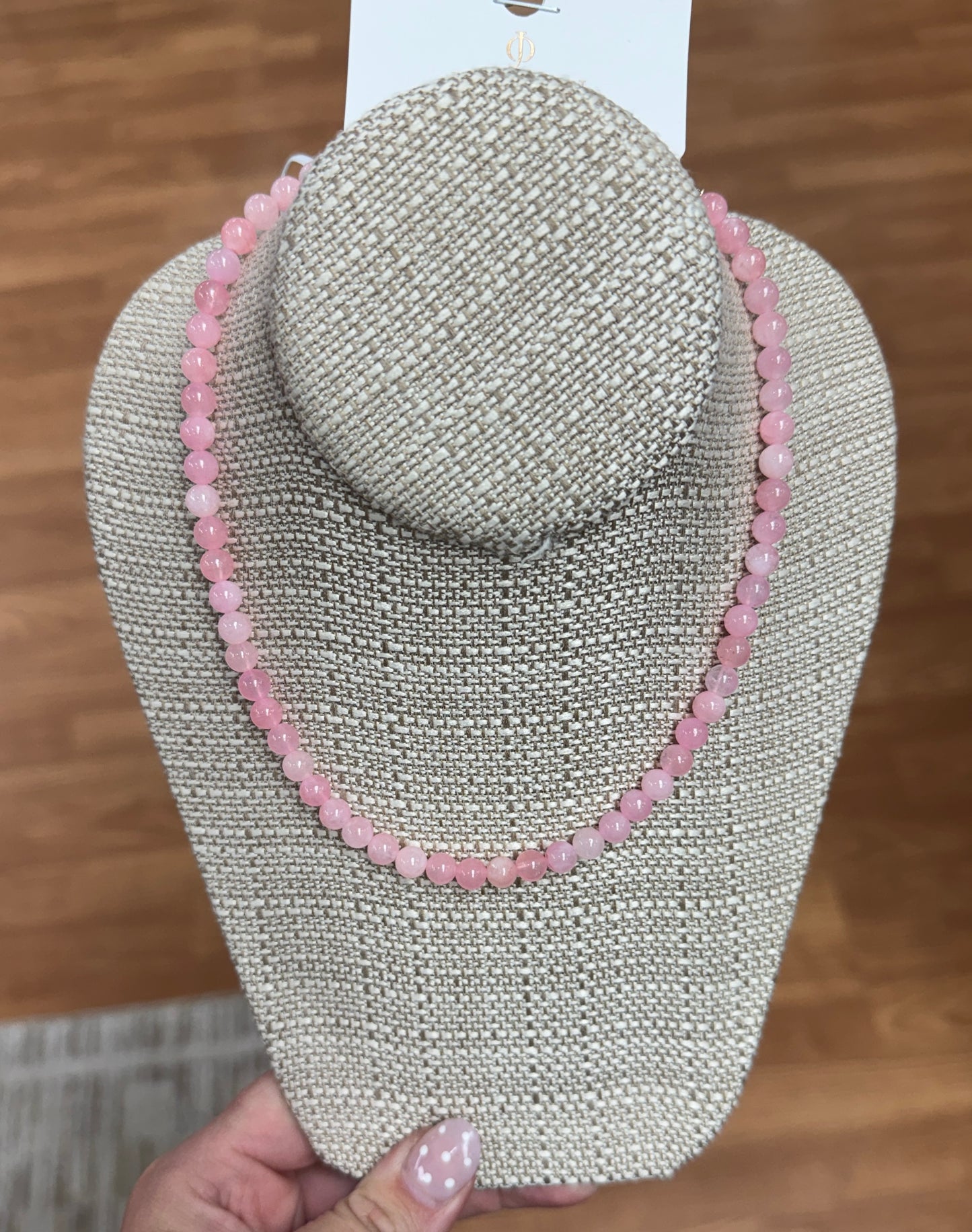 Natural Stone Glass Necklace - Pink