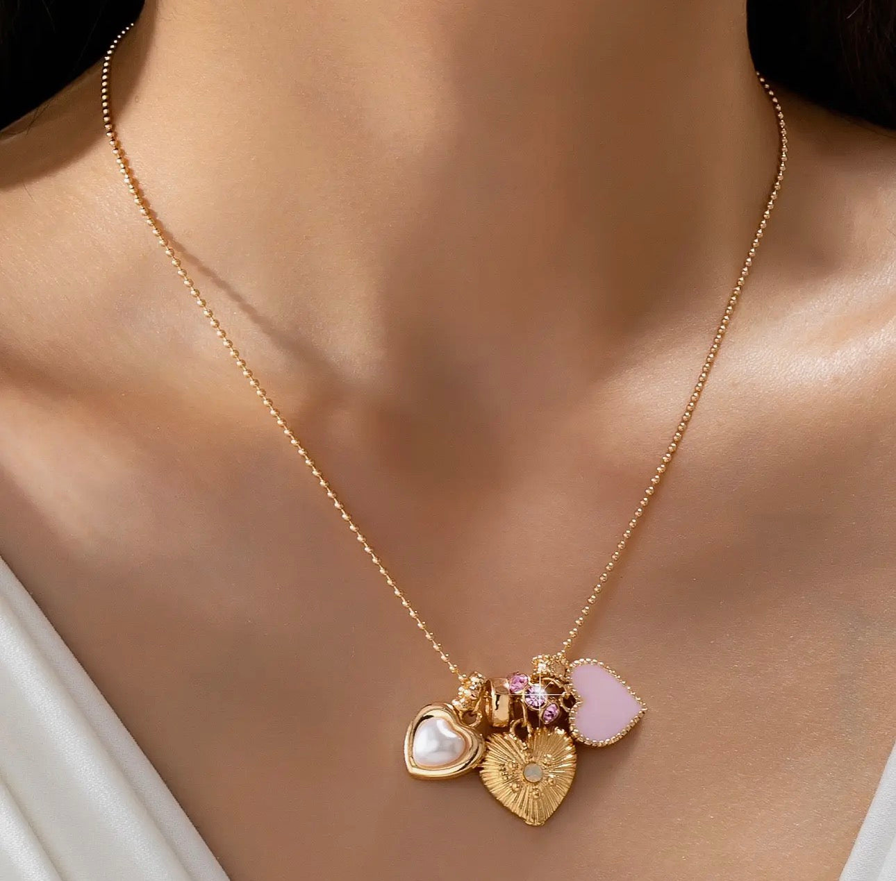 Multi-Heart Charm Necklace - Gold