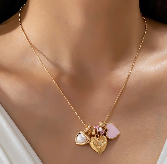 Multi-Heart Charm Necklace - Gold